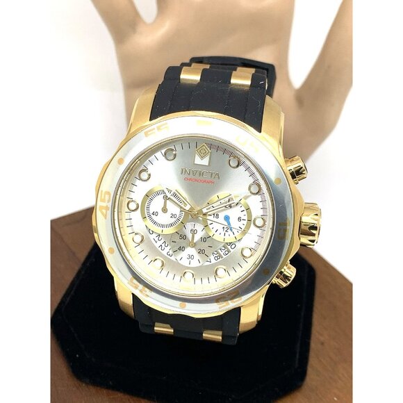 Invicta Men's Watch 6985 Pro Diver Silver Dial Quartz Chronograph Black Rubber - Picture 1 of 15